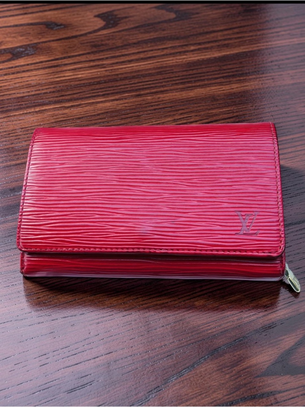 Louis Vuitton Cherry Red  Textured Leather Wallet GUC
